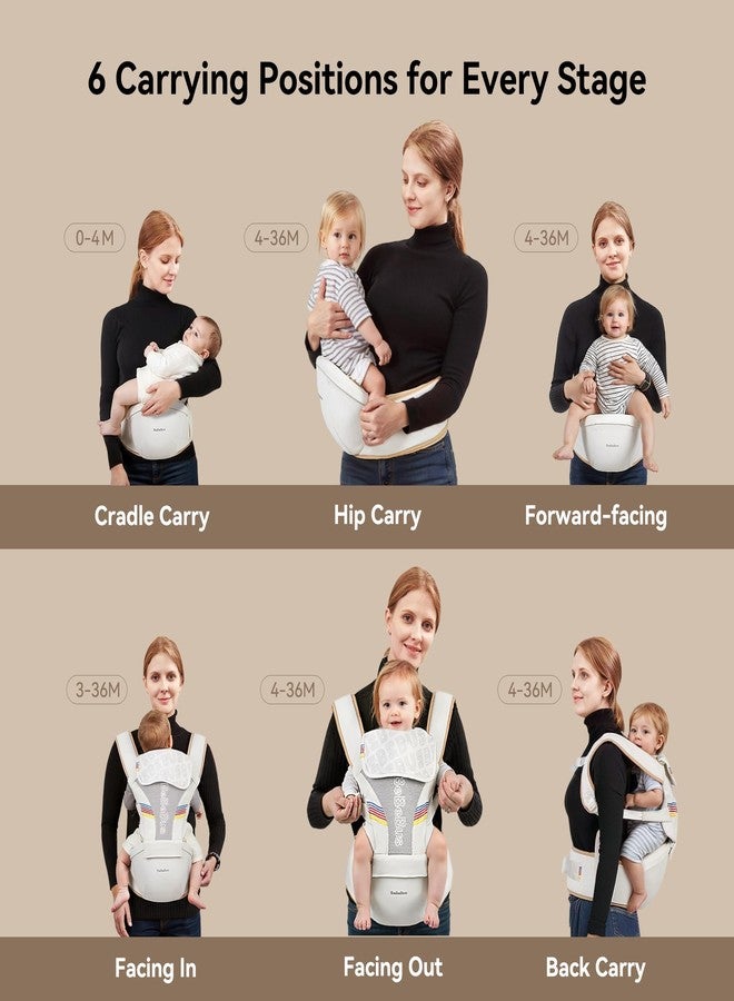 bebebus Baby Carrier with Hip Seat, BeBeBus 2-in-1 Ergonomic Newborn to Toddler Carrier up to 44 lbs, Detachable Hands-Free for Infant, All Season Forward-Facing Carry, Fits Waist Sizes up to 38 inch (White) - Image 3