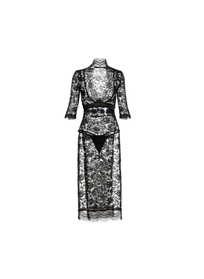 Chinese style inner lace high-waisted cheongsam lingerie long dress nightgown set loungewear set