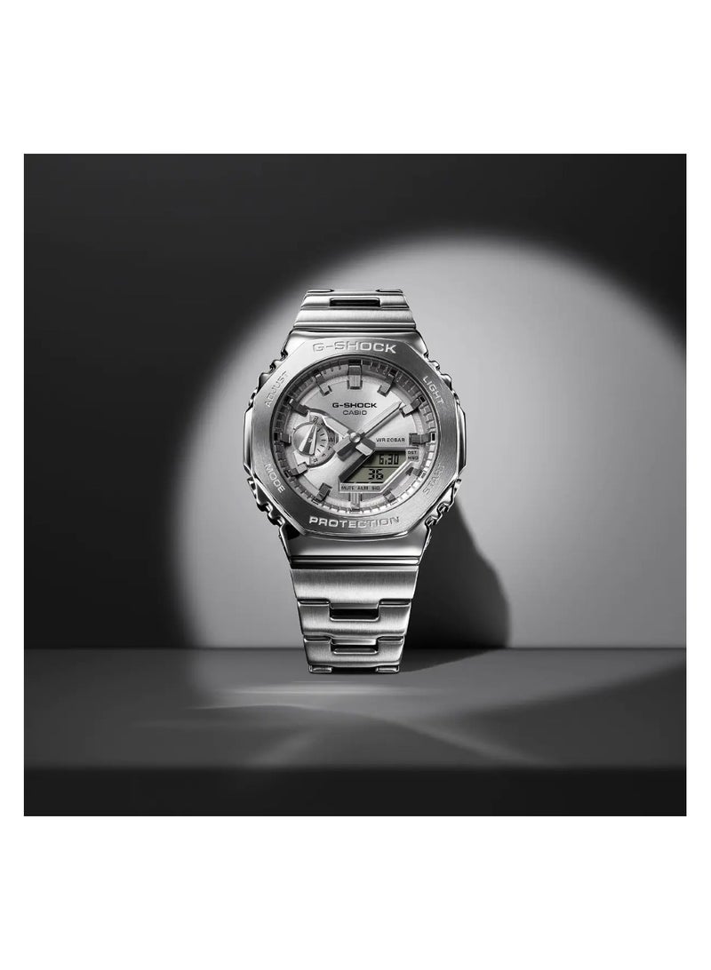 G-SHOCK Full Metal Men Watch GM-2110D-7ADR Silver Steel Strap with Silver Dial - Image 3
