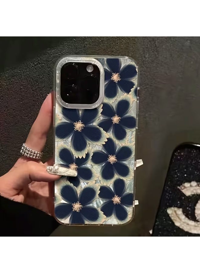 Temu Luxury iPhone case with blue floral patterns, shockproof and scratch-resistant cover compatible with iPhone 15 Pro Max - Image 2