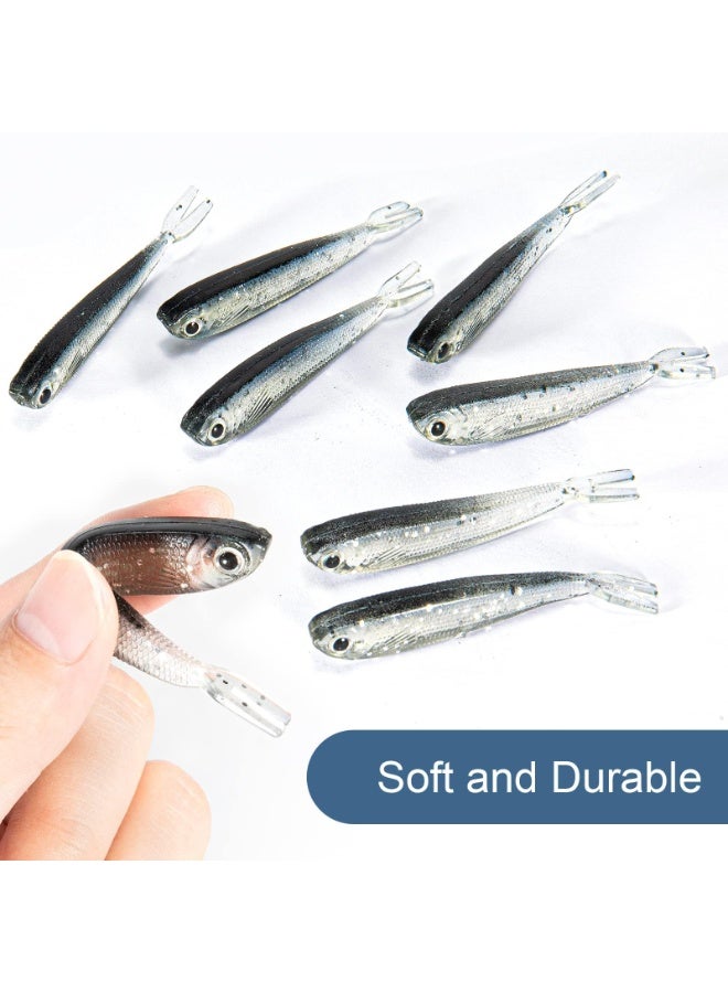 50pcs Colored Forked Tail Wrapped Lead Fish Soft Bait Fake Fish Soft Fish Lure Lure Soft Worm Perch Catfish Black Bait (7.5mm2.3g)Grey - Image 2