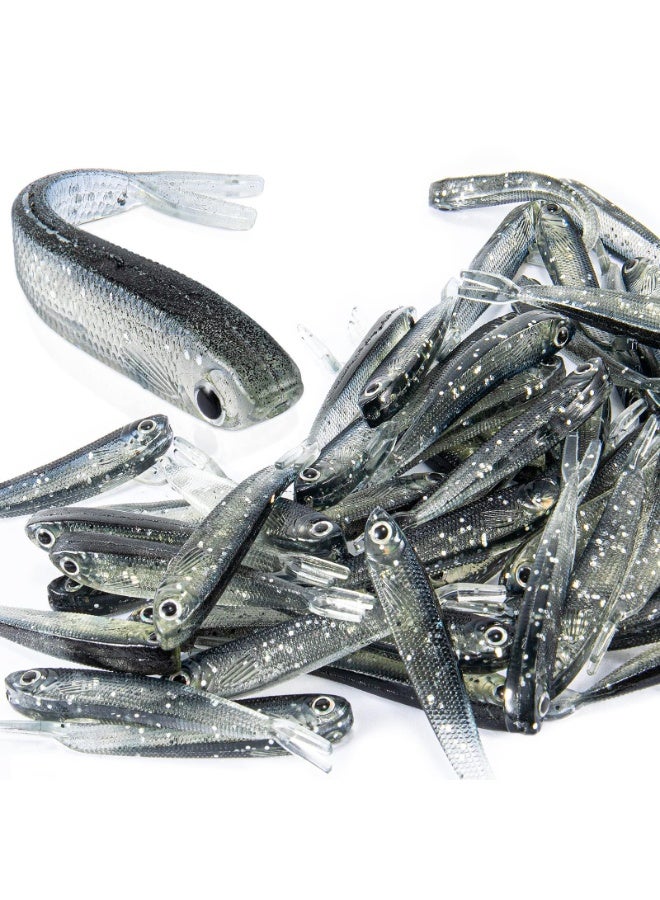 50pcs Colored Forked Tail Wrapped Lead Fish Soft Bait Fake Fish Soft Fish Lure Lure Soft Worm Perch Catfish Black Bait (7.5mm2.3g)Grey - Image 1