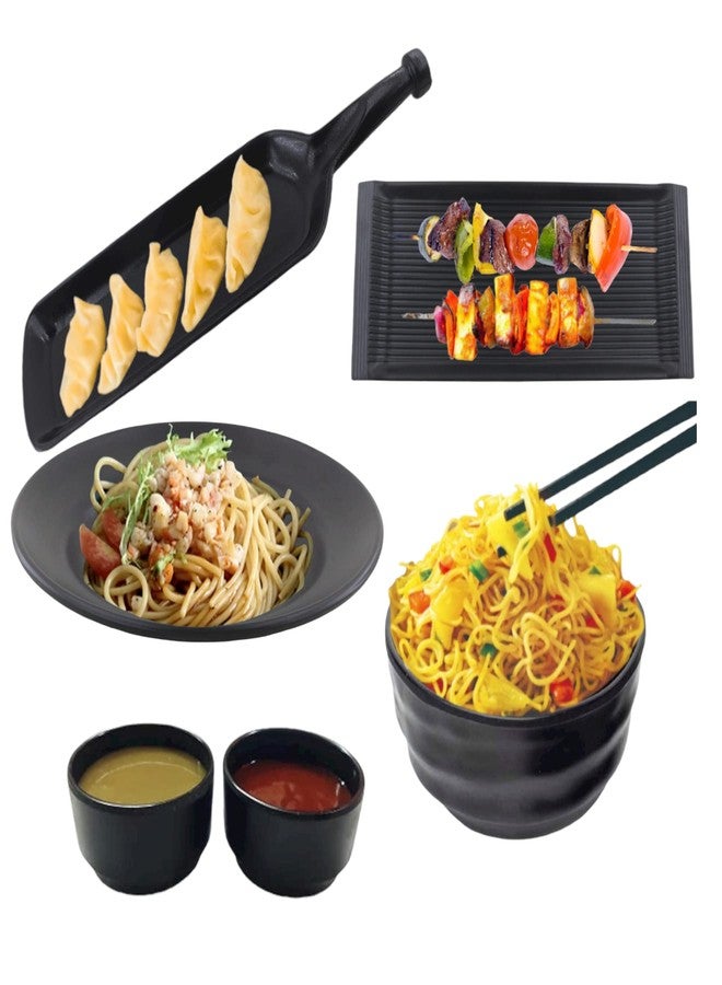 ECOSPIT CONTAINER Melamine Black Serving Platter Combo for French Fries, Momos, Rolls Dessert and Snacks Serving/Tray (COMBO-1002)
