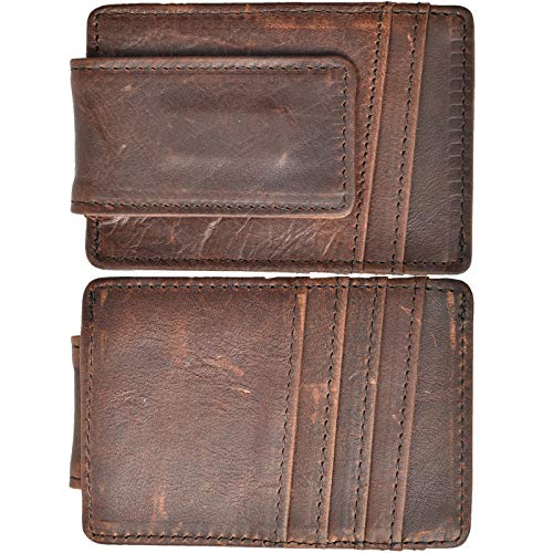 HOPSOOKEN Money Clip RFID Front Pocket Wallet Men Leather Slim Minimalist Wallet (Deep Brown) - Image 1