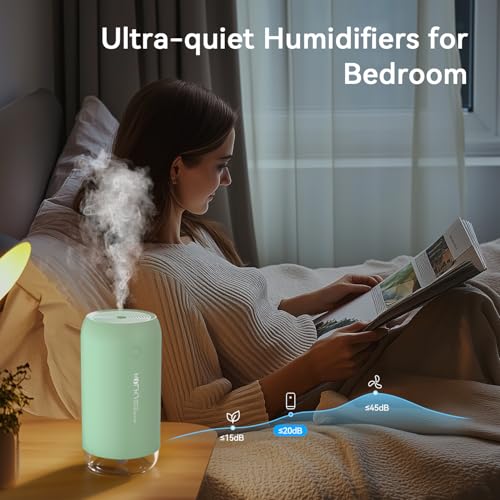 KQLKJ Portable Mini Humidifier, 350ml Small Cool Mist Humidifier for Plants, USB Personal Desktop Humidifier for Bedroom Car Office Travel with Auto Shut-Off & 2 Mist Modes (Green) - Image 5