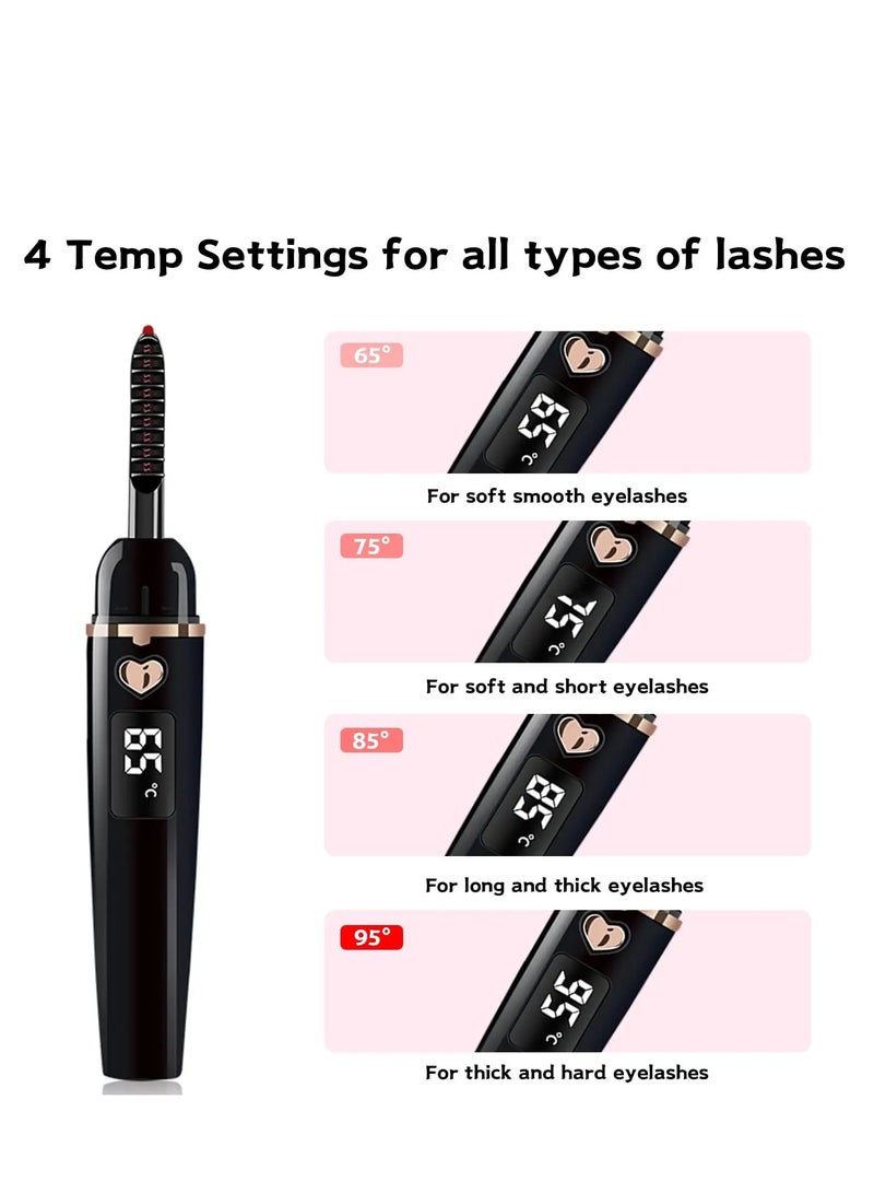 Rechargeable Heated Eyelash Curler Type C - Quick Natural Lash Lift Tool for Women with Eyelash Comb, 24-Hour Long-Lasting Curl, Elegant Black Design. - Image 4