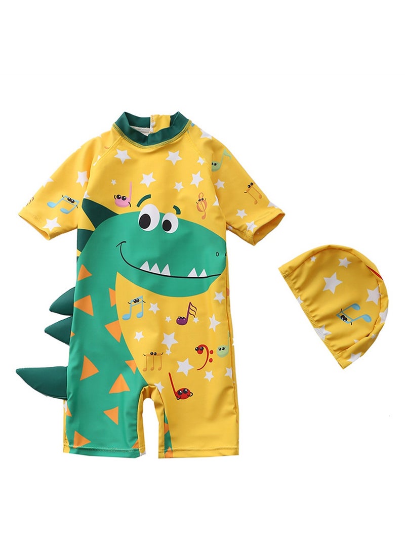 قطعتان من ملابس السباحة للأولاد قطعة واحدة بغطاء للرأس كرتونية للحماية من أشعة الشمس على الشاطئ - Image 1