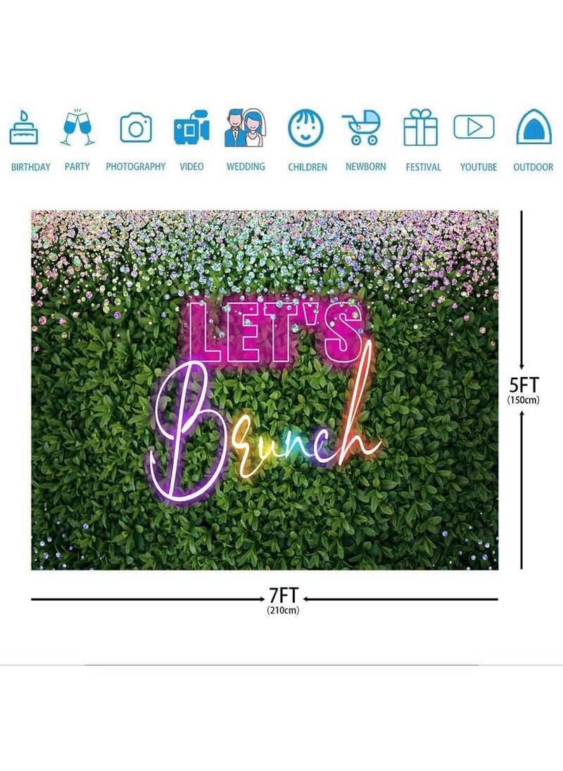 Ticuenicoa Ticuenicoa Lets Brunch Backdrop 7x5ft Digital Neon Greenery Pink Rainbow Lets Brunch Photography Background for Birthday Bridal Shower Wedding Bachelorette Party Decoration Banner Photo Booth Props  - Image 3