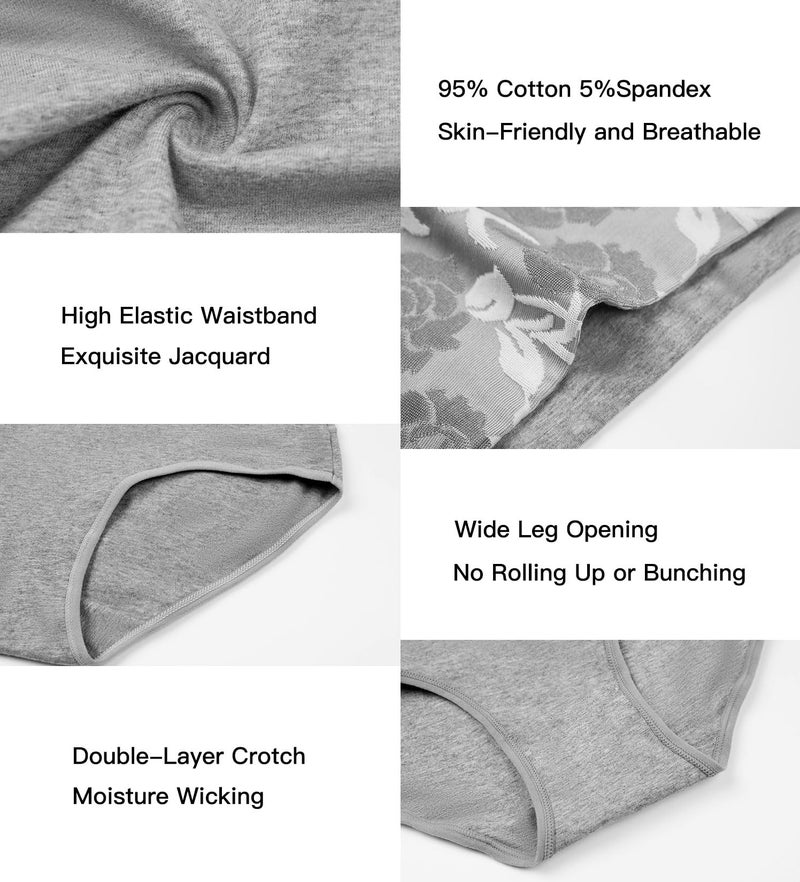 HAVVIS Women's Briefs Underwear Cotton High Waist Tummy Control Panties Rose Jacquard Ladies Panty Multipack (Brief 03-5 Pack - 3black,2grey, 3X-Large) - Image 5