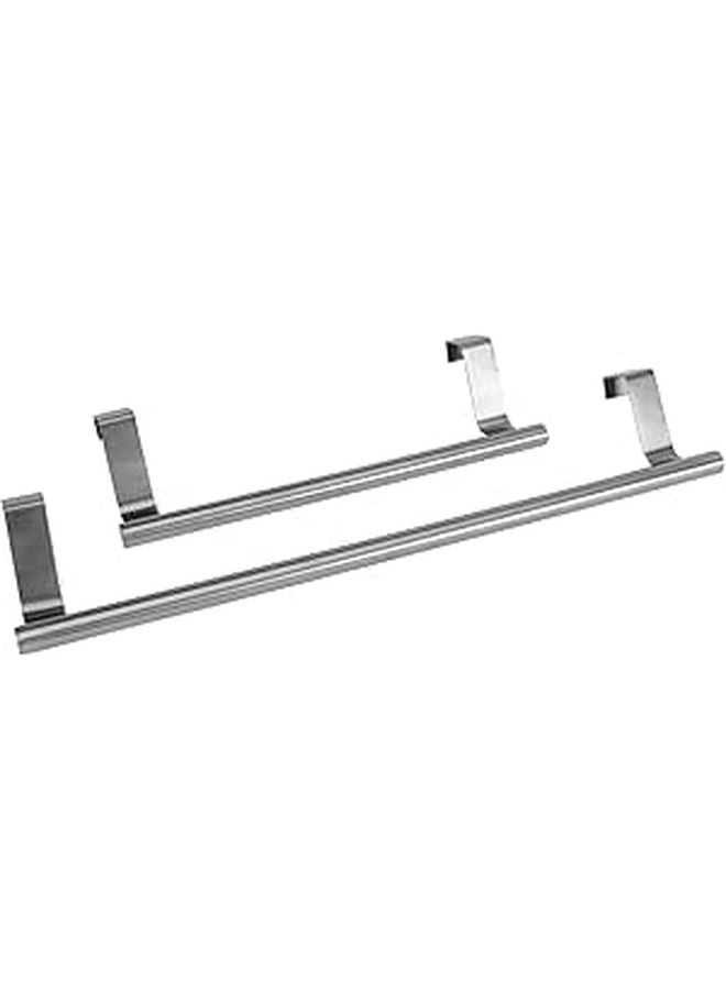 Stainless Steel Over The Door Towel Rack 2 Pieces Bathroom Organizer Silver - Image 1
