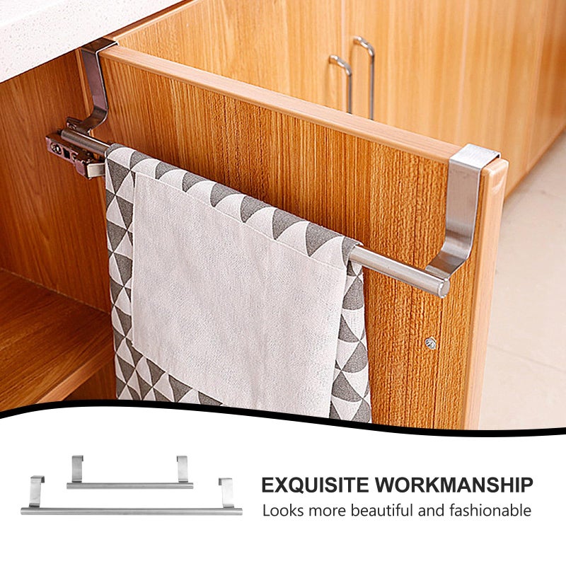 Stainless Steel Over The Door Towel Rack 2 Pieces Bathroom Organizer Silver - Image 4