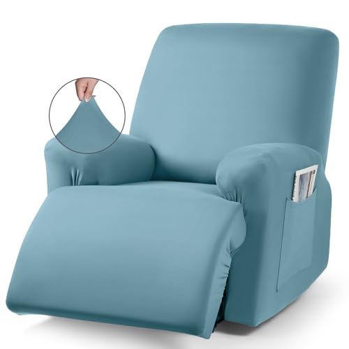 TAOCOCO Recliner Chair Covers Stretch Polyester Fabric 3-Piece for Large Recliners, Soft, Breathable and Skin-Friendly Furniture Protector, Washable (Aqua Blue, Recliner Chair Cover) - Image 1