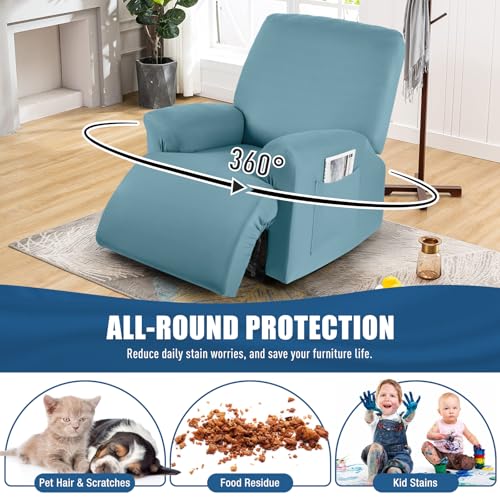 TAOCOCO Recliner Chair Covers Stretch Polyester Fabric 3-Piece for Large Recliners, Soft, Breathable and Skin-Friendly Furniture Protector, Washable (Aqua Blue, Recliner Chair Cover) - Image 5