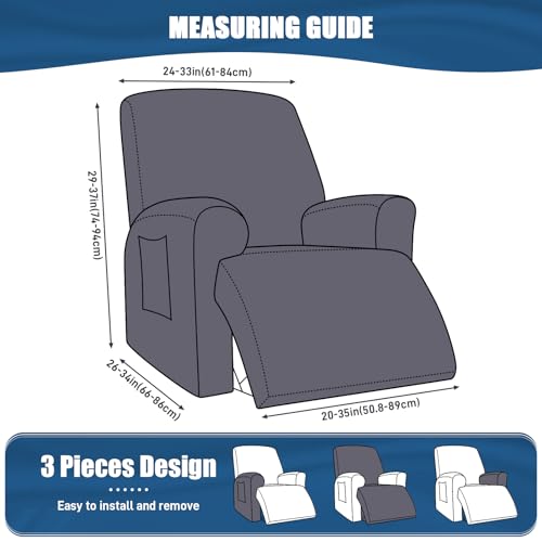 TAOCOCO Recliner Chair Covers Stretch Polyester Fabric 3-Piece for Large Recliners, Soft, Breathable and Skin-Friendly Furniture Protector, Washable (Aqua Blue, Recliner Chair Cover) - Image 2