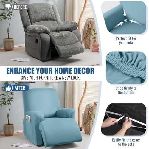 TAOCOCO Recliner Chair Covers Stretch Polyester Fabric 3-Piece for Large Recliners, Soft, Breathable and Skin-Friendly Furniture Protector, Washable (Aqua Blue, Recliner Chair Cover) - Image 4