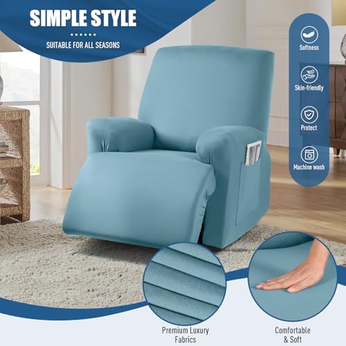 TAOCOCO Recliner Chair Covers Stretch Polyester Fabric 3-Piece for Large Recliners, Soft, Breathable and Skin-Friendly Furniture Protector, Washable (Aqua Blue, Recliner Chair Cover) - Image 3