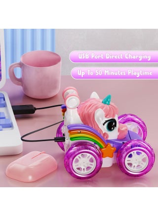 Pink Unicorn RC Stunt Car, 360° Flip Stunt Car with LED Light, Support USB Charging, Suitable for Indoor and Outdoor RC Car, Kids Gifts - view 2