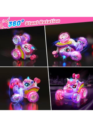Pink Unicorn RC Stunt Car, 360° Flip Stunt Car with LED Light, Support USB Charging, Suitable for Indoor and Outdoor RC Car, Kids Gifts - view 4