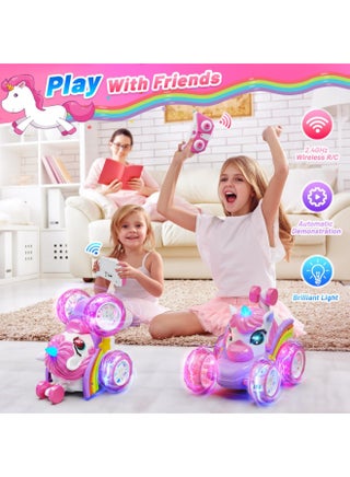 Pink Unicorn RC Stunt Car, 360° Flip Stunt Car with LED Light, Support USB Charging, Suitable for Indoor and Outdoor RC Car, Kids Gifts - view 5