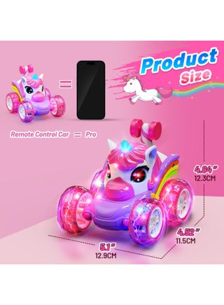 Pink Unicorn RC Stunt Car, 360° Flip Stunt Car with LED Light, Support USB Charging, Suitable for Indoor and Outdoor RC Car, Kids Gifts - view 3