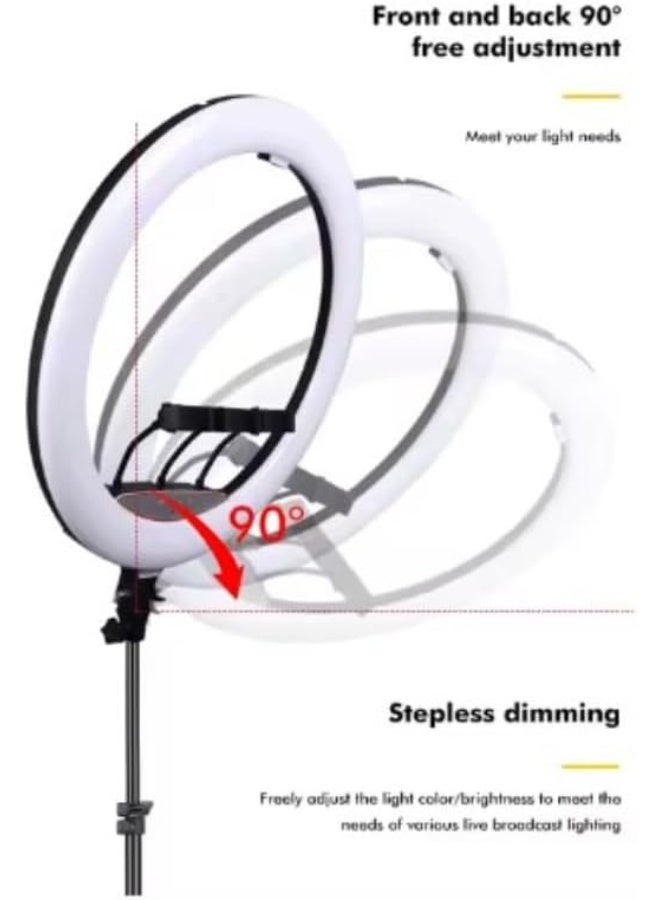 56cm Ring Light with Adjustable Stand and Phone Holder – Ideal for Video Recording, Live Streaming, and Photography – Black - Image 2