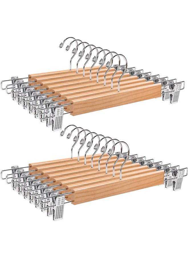 Generic Natural Wooden Pants Hangers 20pcs, Smooth Wood Skirt Hanger Organizer with Adjustable Anti-Slip Chrome Clips, Space Saving Solid Clothes Hangers Rack  - Image 1