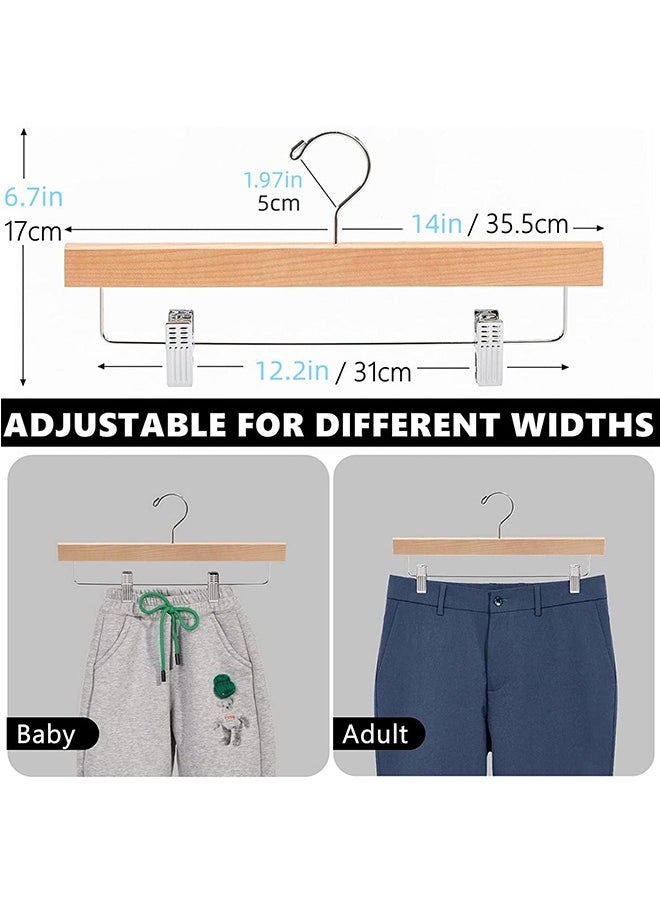 Generic Natural Wooden Pants Hangers 20pcs, Smooth Wood Skirt Hanger Organizer with Adjustable Anti-Slip Chrome Clips, Space Saving Solid Clothes Hangers Rack  - Image 2