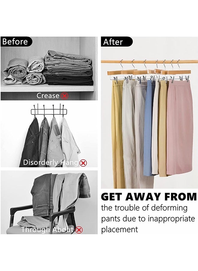 Generic Natural Wooden Pants Hangers 20pcs, Smooth Wood Skirt Hanger Organizer with Adjustable Anti-Slip Chrome Clips, Space Saving Solid Clothes Hangers Rack  - Image 4