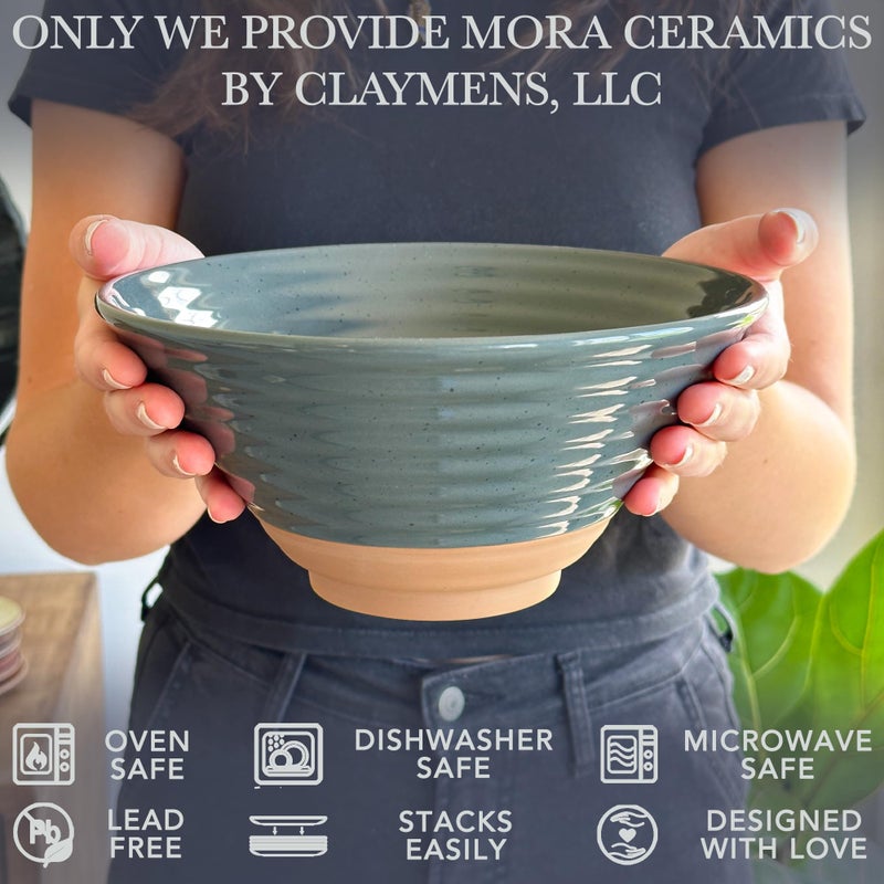 MORA Ceramic Ramen Bowl Set of 2, 45oz - Great for Pho, Miso Udon Soup, Instant Noodles, Serving, Thai or Asian Food - Microwave Safe Large Japanese Noodle Bowls, Modern Kitchen - Charcoal - Image 3