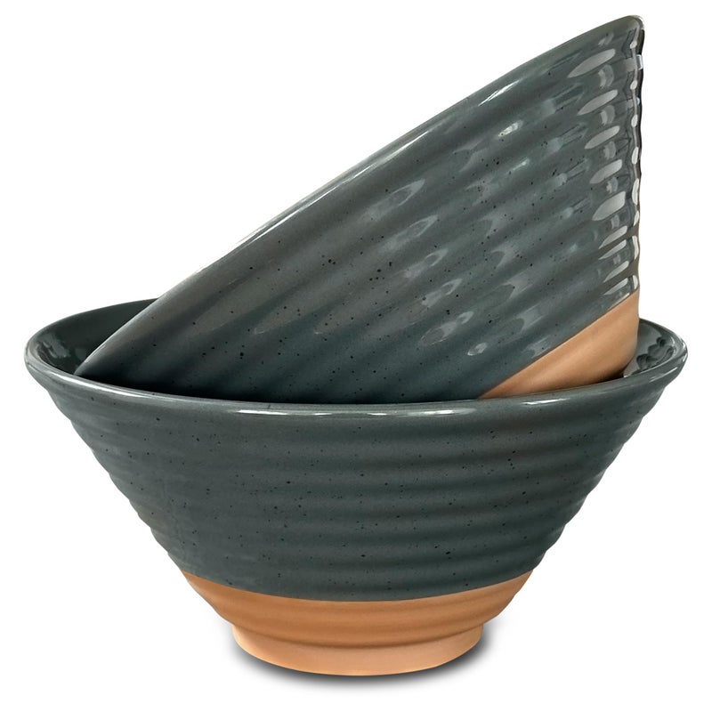 MORA Ceramic Ramen Bowl Set of 2, 45oz - Great for Pho, Miso Udon Soup, Instant Noodles, Serving, Thai or Asian Food - Microwave Safe Large Japanese Noodle Bowls, Modern Kitchen - Charcoal - Image 1