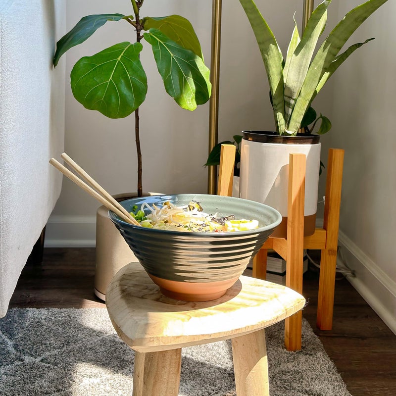 MORA Ceramic Ramen Bowl Set of 2, 45oz - Great for Pho, Miso Udon Soup, Instant Noodles, Serving, Thai or Asian Food - Microwave Safe Large Japanese Noodle Bowls, Modern Kitchen - Charcoal - Image 4