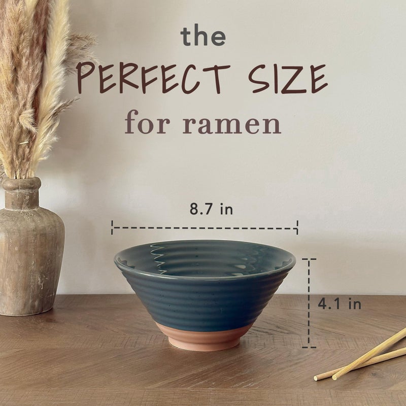 MORA Ceramic Ramen Bowl Set of 2, 45oz - Great for Pho, Miso Udon Soup, Instant Noodles, Serving, Thai or Asian Food - Microwave Safe Large Japanese Noodle Bowls, Modern Kitchen - Charcoal - Image 2