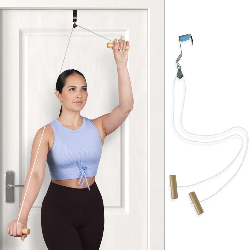 MARS WELLNESS Overhead Overdoor Shoulder Pulley Therapy Exercise System Wooden Handles with Metal Door Bracket