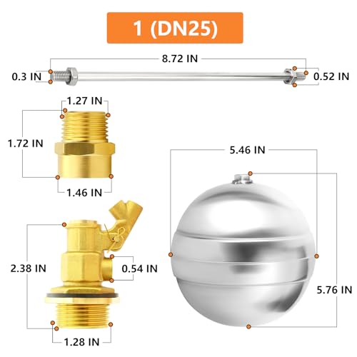 GASHER 2PCS 1 304 Stainless Steel Float Ball Valve with 1G Female x 1NPT Male Adapter DN25 Adjustable Water Tank Float Ball Valve for Stock Tank Pool Water Level Control - Image 3