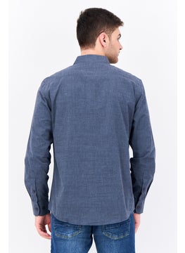 Algspar Men Regular Fit Solid Long Sleeves Casual Shirt, Dark Blue  - Image 3