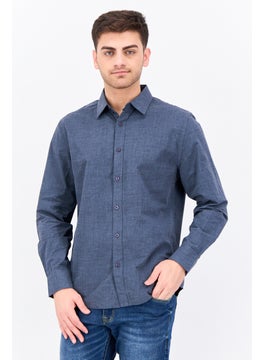 Algspar Men Regular Fit Solid Long Sleeves Casual Shirt, Dark Blue  - Image 1