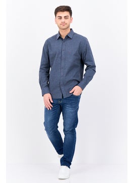 Algspar Men Regular Fit Solid Long Sleeves Casual Shirt, Dark Blue  - Image 4