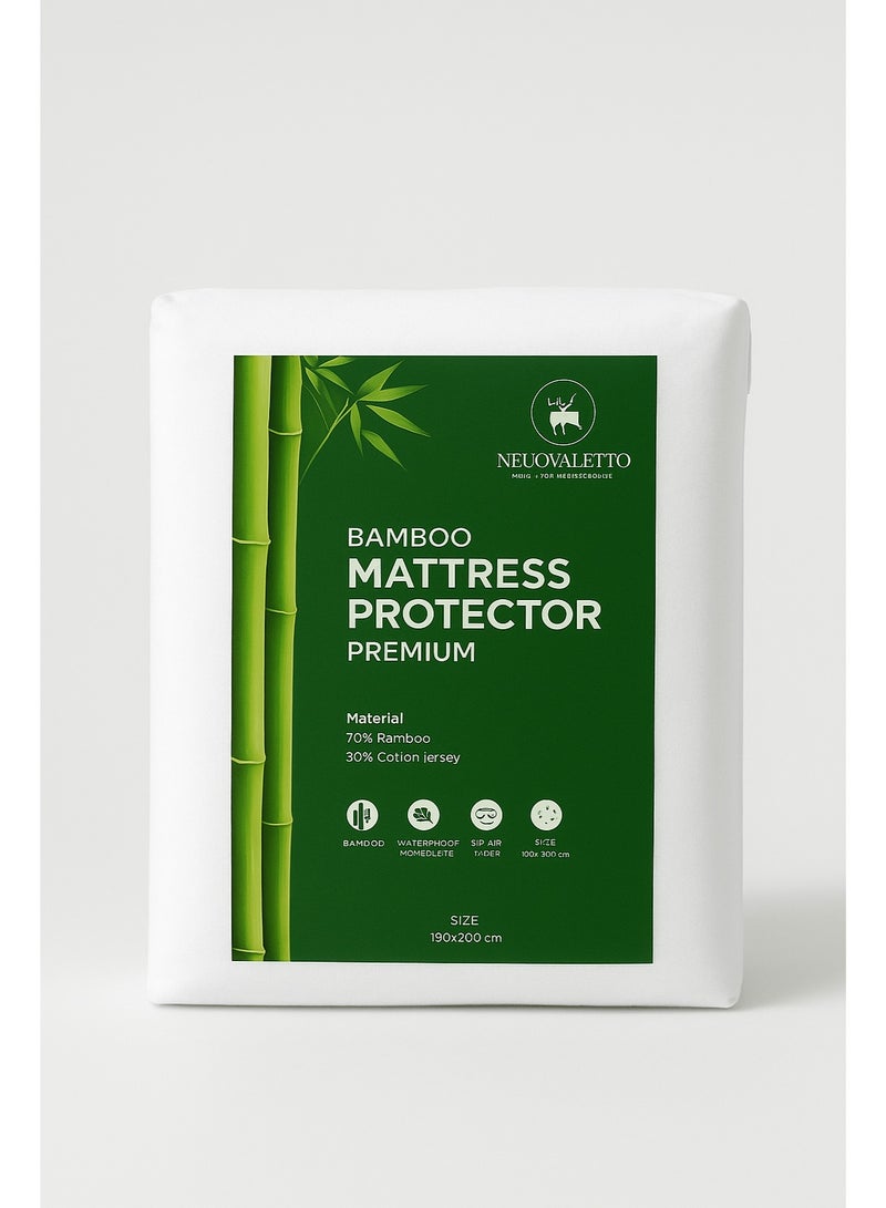 نيوفالييتو 150-200 مقاس كوين واقي مرتبة مقاوم للماء من الخيزران والقطن صديق للبيئة (70% خيزران / 30% قطن)  احمِ مرتبتك وكوكب الأرض مع واقي المرتبة المقاوم للماء الصديق للبيئة والمصنوع من الخيزران والقطن. مصنوع من مزيج مستدام طبيعيًا من 70% خيزران و30% قطن، ليمنحك طبقة ناعمة ومريحة وجيدة التهوية وصديقة للبيئة. - Image 1