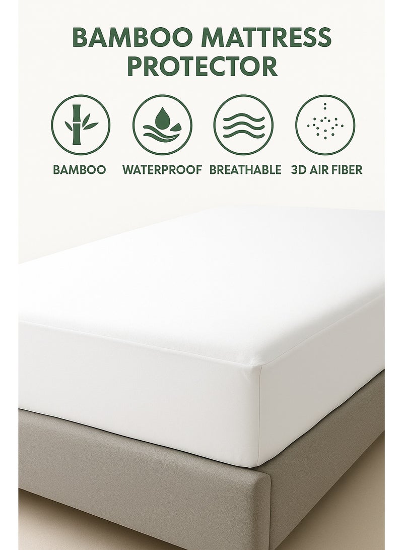 نيوفالييتو 150-200 مقاس كوين واقي مرتبة مقاوم للماء من الخيزران والقطن صديق للبيئة (70% خيزران / 30% قطن)  احمِ مرتبتك وكوكب الأرض مع واقي المرتبة المقاوم للماء الصديق للبيئة والمصنوع من الخيزران والقطن. مصنوع من مزيج مستدام طبيعيًا من 70% خيزران و30% قطن، ليمنحك طبقة ناعمة ومريحة وجيدة التهوية وصديقة للبيئة. - Image 3