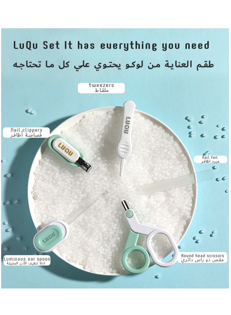 لوكو مجموعة العناية بأظافر الأطفال 5 في 1 من لوكو، مقص أظافر للأطفال، مقص، ملعقة تنظيف الأذن، ملقط، مبرد أظافر، مجموعة مانيكير للأطفال حديثي الولادة والأطفال الصغار والرضع - Image 2