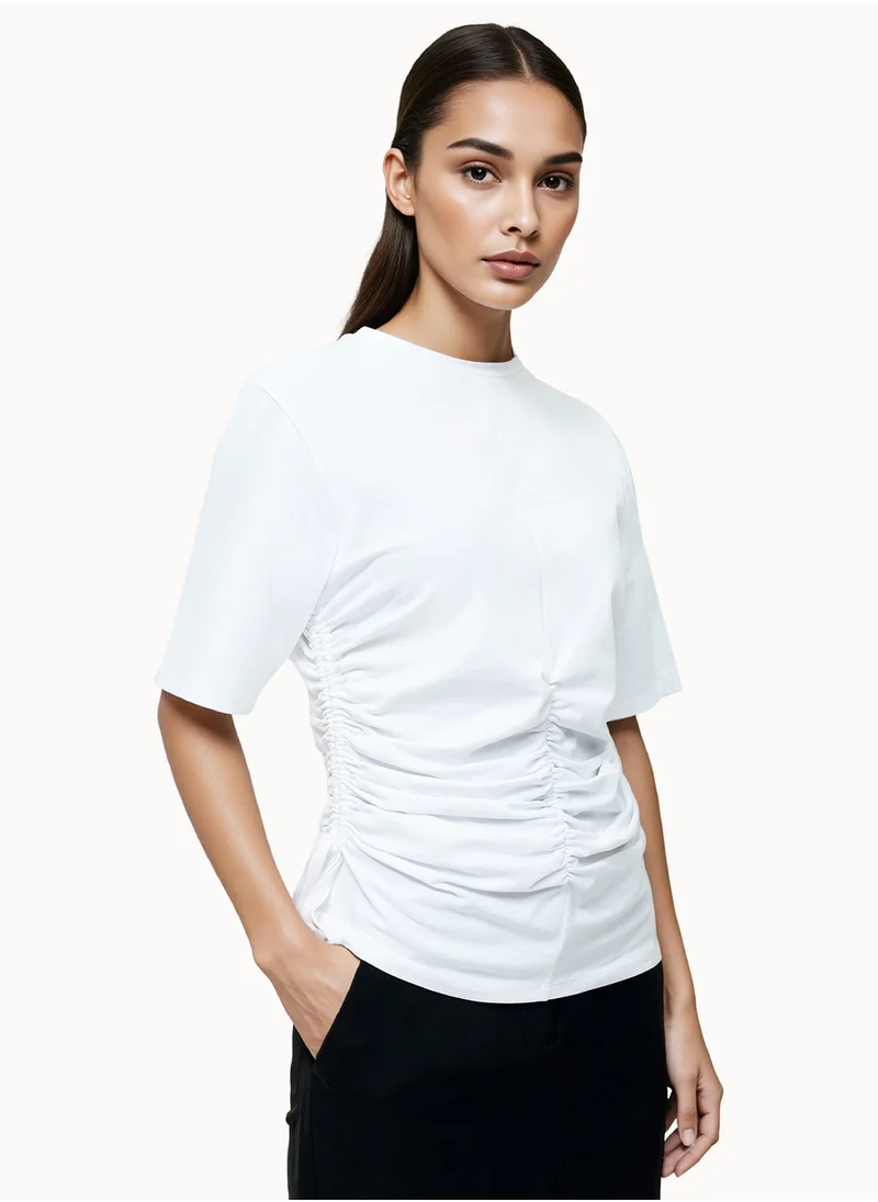 فرنش كونكشن Plain/Basic Regular Cotton Blend Crew Neck T-Shirt