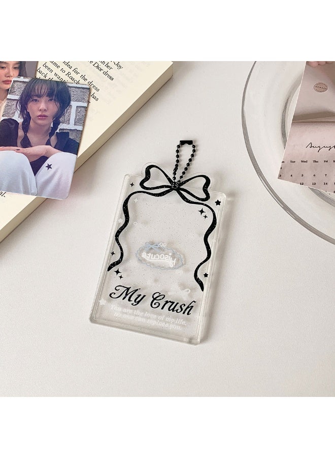 NIBEMINENT 1 - Piece Transparent Glitter Bow Kpop Photo Card Holder Pendant Key Chain ID Badge Holder ID Card Holder Photo Card Protector for School ID Office ID Access Card for Women Girls - Image 1