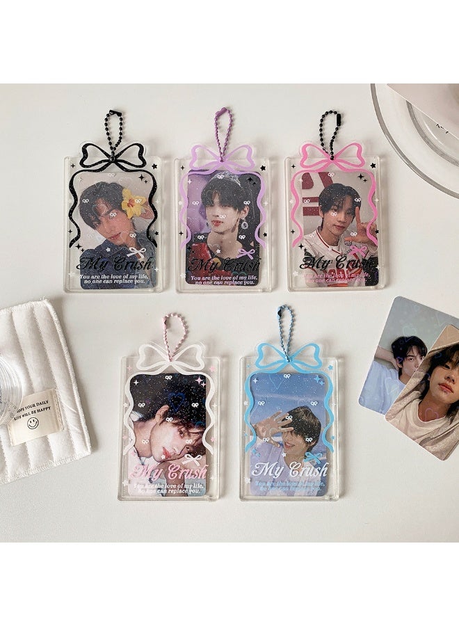 NIBEMINENT 1 - Piece Transparent Glitter Bow Kpop Photo Card Holder Pendant Key Chain ID Badge Holder ID Card Holder Photo Card Protector for School ID Office ID Access Card for Women Girls - Image 2