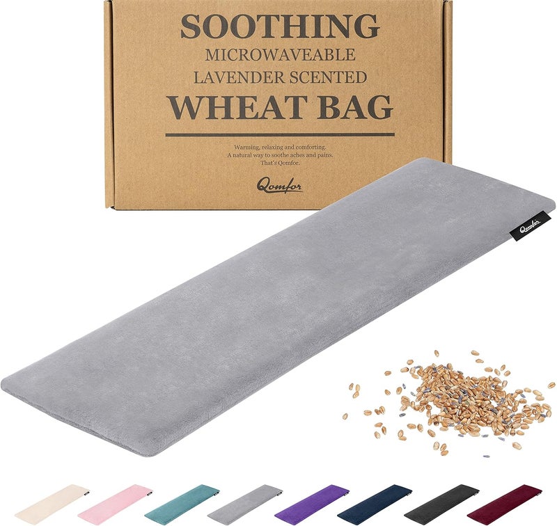 Qomfor Microwave Heating Pad - Large Microwave Heating Pocket - Soft Fleece Bag Filled with Wheat and Lavender for Pain Relief Neck, Shoulders and Back Pain - Reusable - Dark Grey - Image 1
