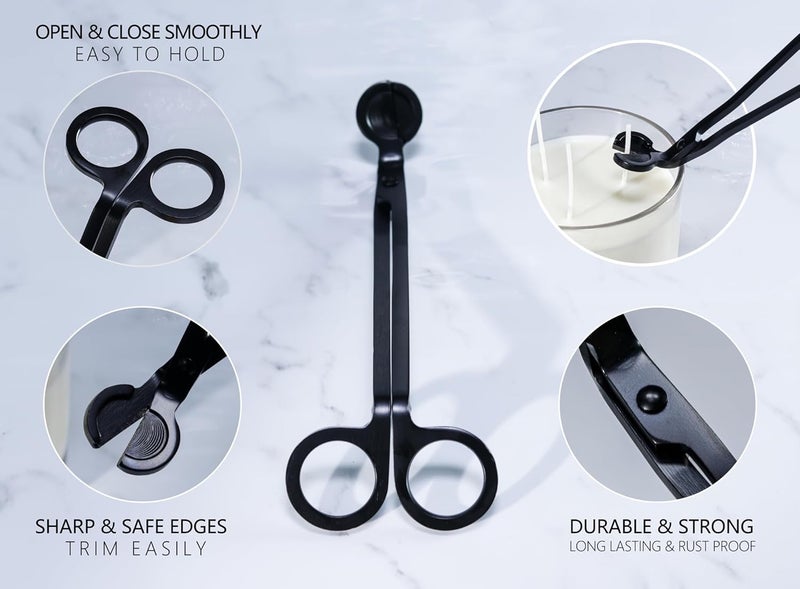 Aroparc Candle Wick Trimmer Cutter, 7 Inch Bulk Wick Candle Accessories, Candle Care Wick Clipper Cutter, Scissors - Black 2PCS - Image 3
