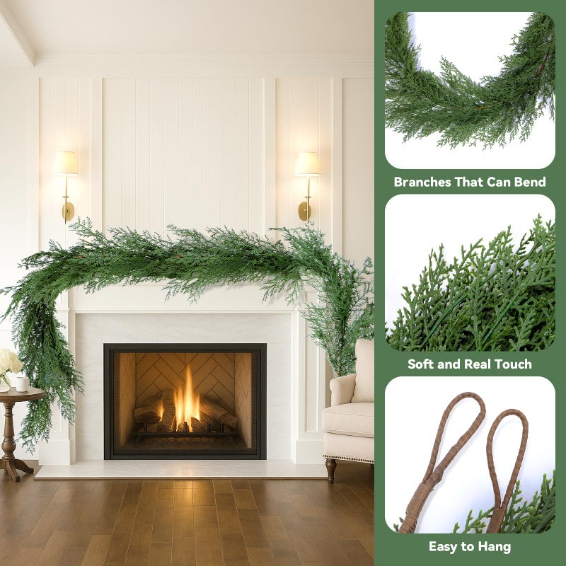 ENVEN Artificial Cedar Christmas Garland Real Touch Realistic Soft and Thickness Garland Faux Full Greenery Holiday Garland for Mantel Fireplace Front Door Indoor Outdoor Xmas Decor (6FT-Deluxe Cedar) - Image 4