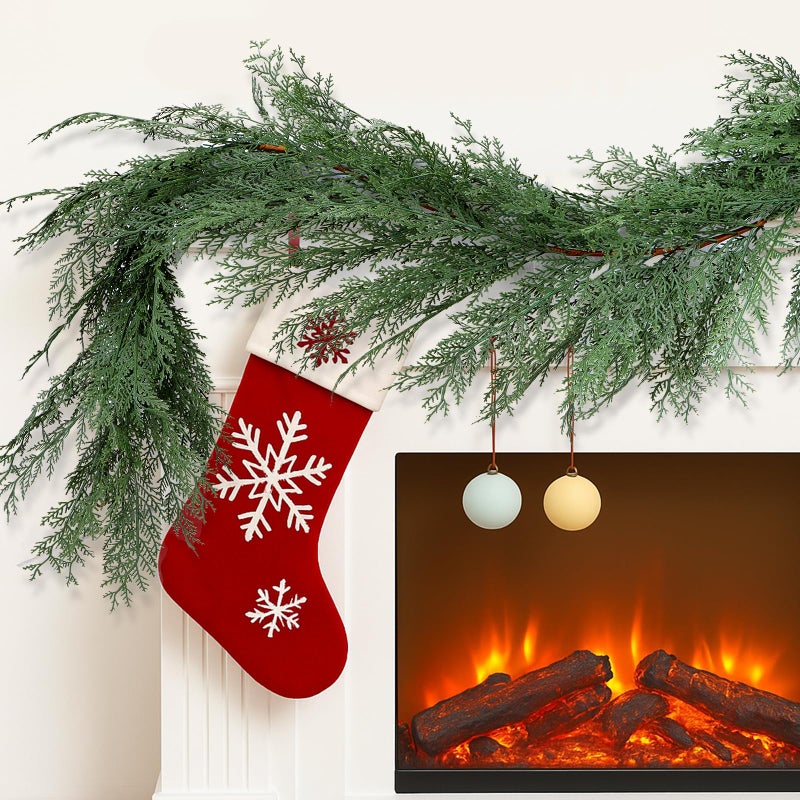 ENVEN Artificial Cedar Christmas Garland Real Touch Realistic Soft and Thickness Garland Faux Full Greenery Holiday Garland for Mantel Fireplace Front Door Indoor Outdoor Xmas Decor (6FT-Deluxe Cedar) - Image 2