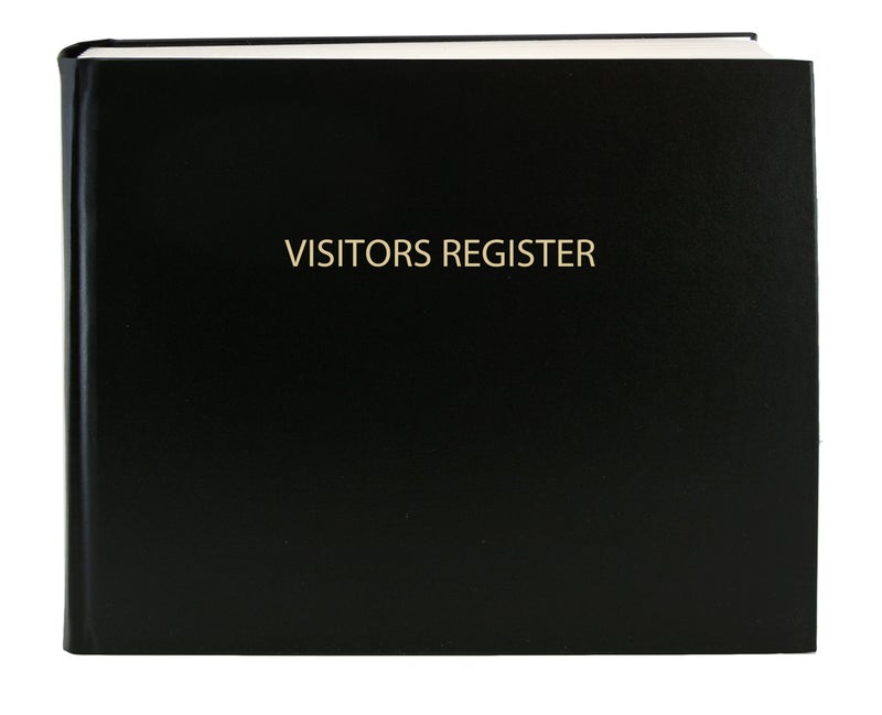 BookFactory Visitor Log Book Visitors Register Sign-in Book - 120 Pages, 8 7/8'' x 7'' - Black Cover, Section Sewn Hardbound (Made in USA)