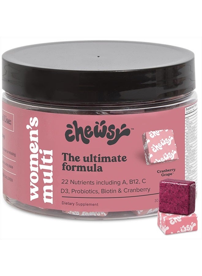 Chewsy Women's Multivitamin Chews, Immune & Energy Support, Vitamins C, B12, A, D, E, Folic Acid, Probiotics, Biotin, Cranberry, Adult Chewable Vitamin, Individually Wrapped Fruity Chews,30-Day Supply - Image 1