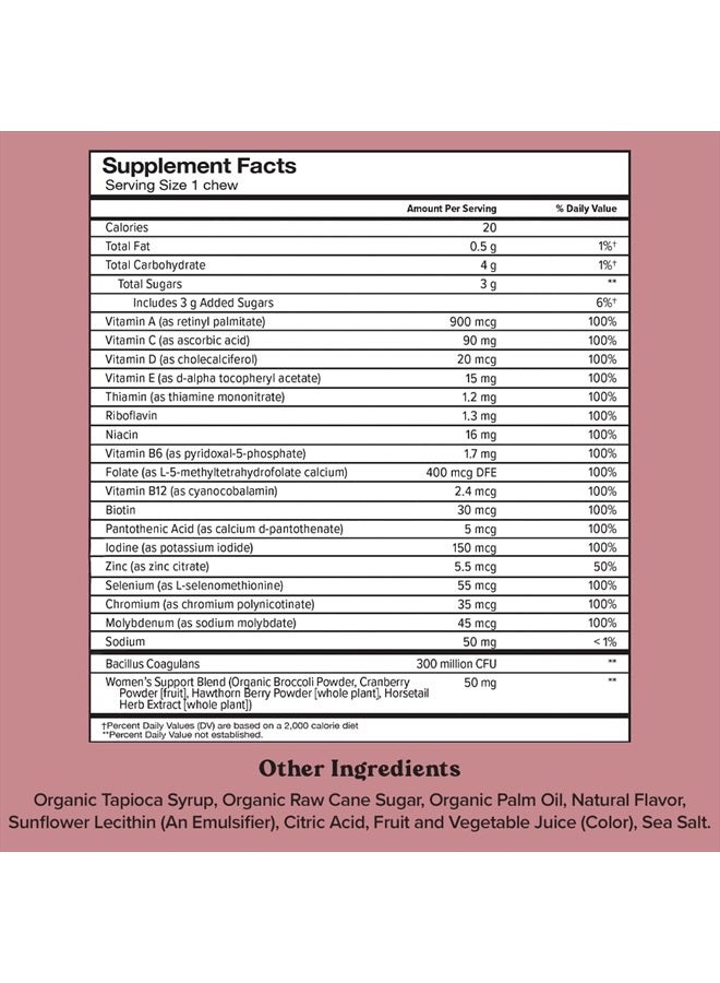 Chewsy Women's Multivitamin Chews, Immune & Energy Support, Vitamins C, B12, A, D, E, Folic Acid, Probiotics, Biotin, Cranberry, Adult Chewable Vitamin, Individually Wrapped Fruity Chews,30-Day Supply - Image 2